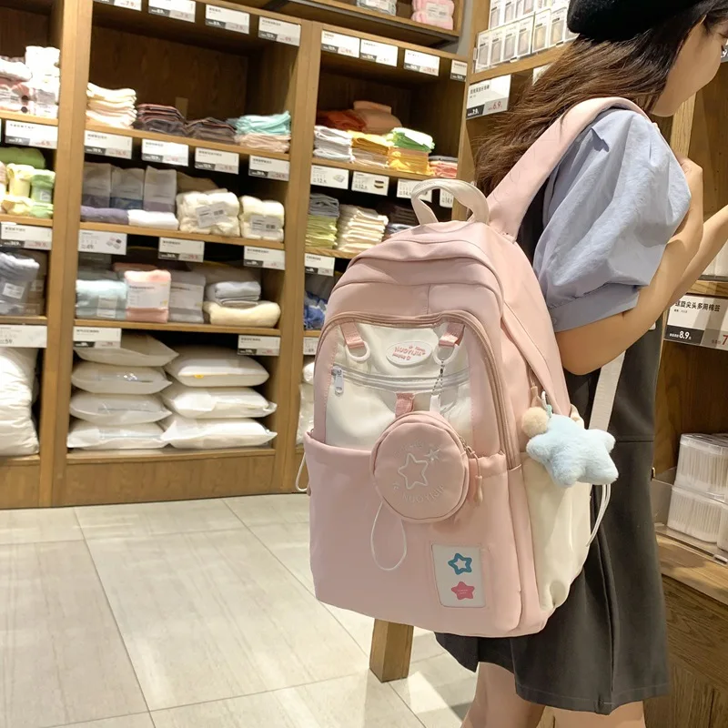 

Cute Korean Sweet Large Capacity Backpack Multi-functional School Bag For Junior High Girls Daily School