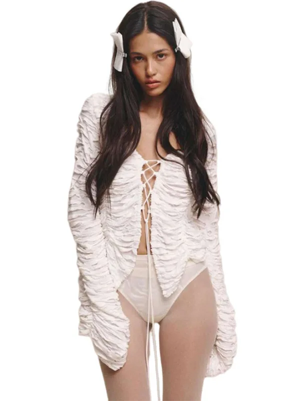 Sexy aushöhlen Gürtel Lange Sve Reine Farbe Offene Strickjacke frauen Herbst Winter Faion Oberbekleidung Polyester Faser dame Ja...