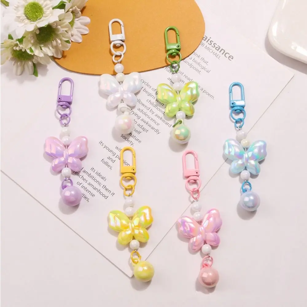 Transparent Butterfly Key Chain Pearl Candy Color Acrylic Car Keyring Earphone Case Accessories Lovely Bag Pendant