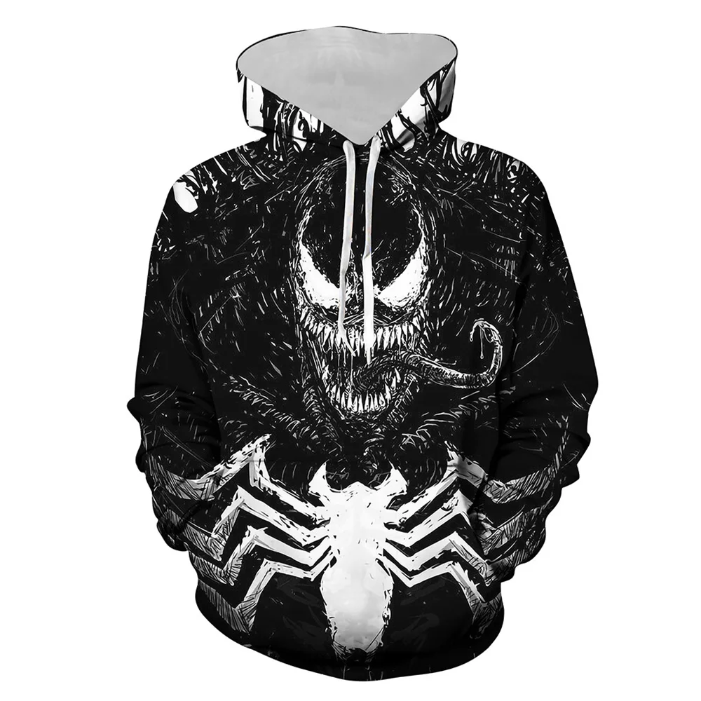 2024 Miniso Spider-Man Venom 3D Printed Men\'s Hoodie Jacket Outdoor Street Hip-Hop Sportswear Casual Men\'s Sports Sweatshirt