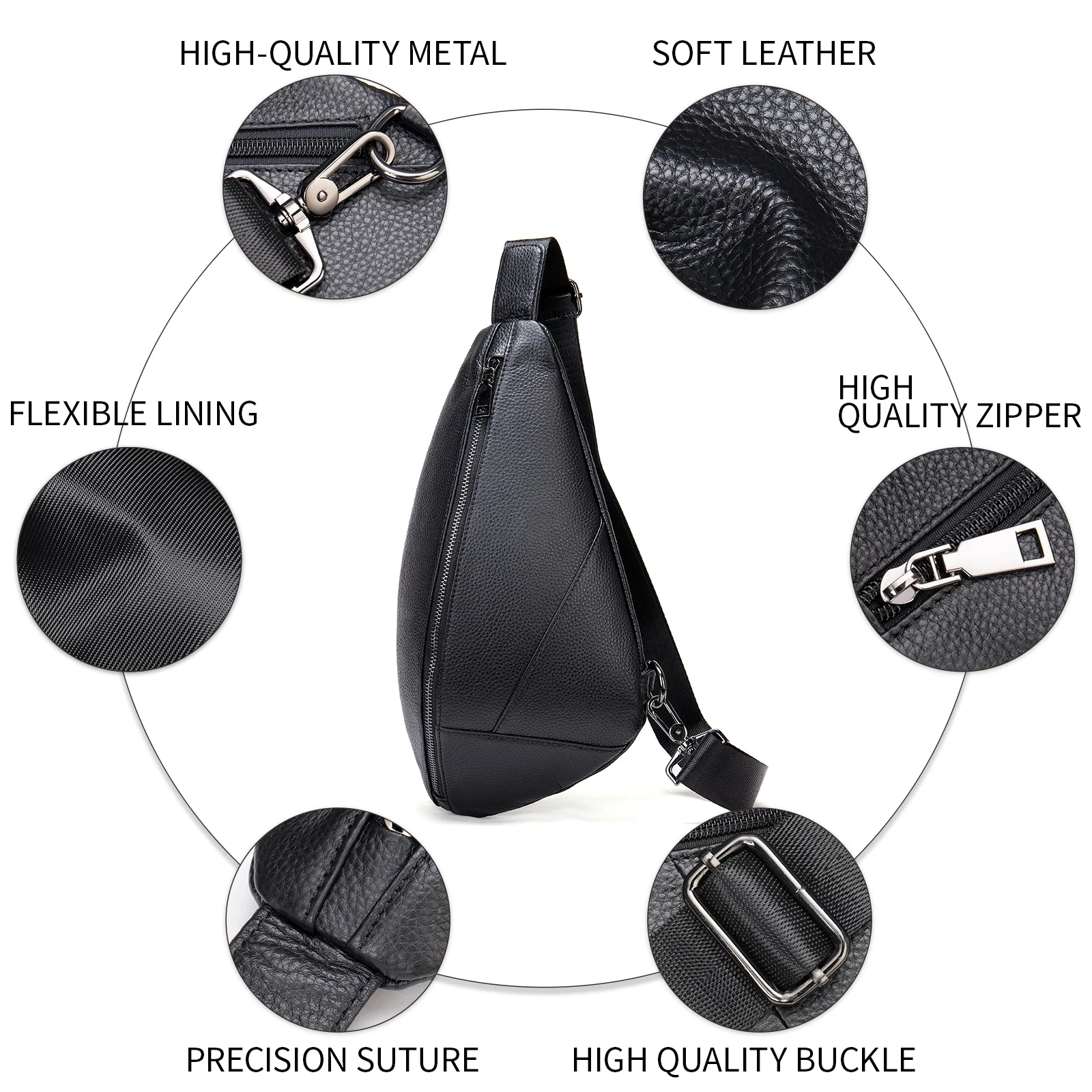 Genuine Leather Men\'s Chest Bags Soft Top Layer Cross Body Bag Black Male Cowhide Sling Bag Messager Single Summer Pouch