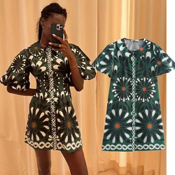 Maxdutti Moroccan Bohemian Retro Printed Doll Mini Dress Women Neck 2024 Autumn Casual Dress