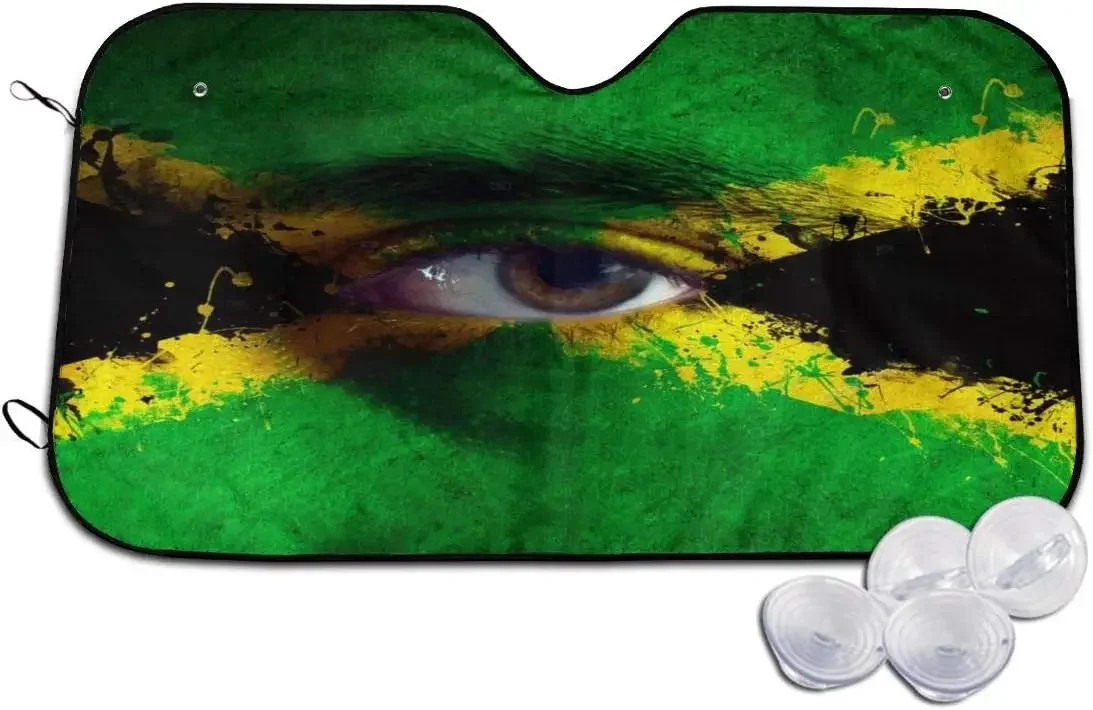 Jamaican Flag Eye Pattern Sun Shade Front Window Sunshade for Most Sedans SUV Blocks Max Uv Rays and Keep Your Vehicle Cool