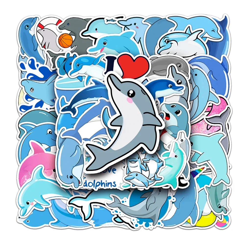 10/30/50 PCS Cute Dolphin Blue Cartoon Sticker Toy Luggage Laptop Skateboard Refrigerator Sticker Helmet Notebook Wholesale