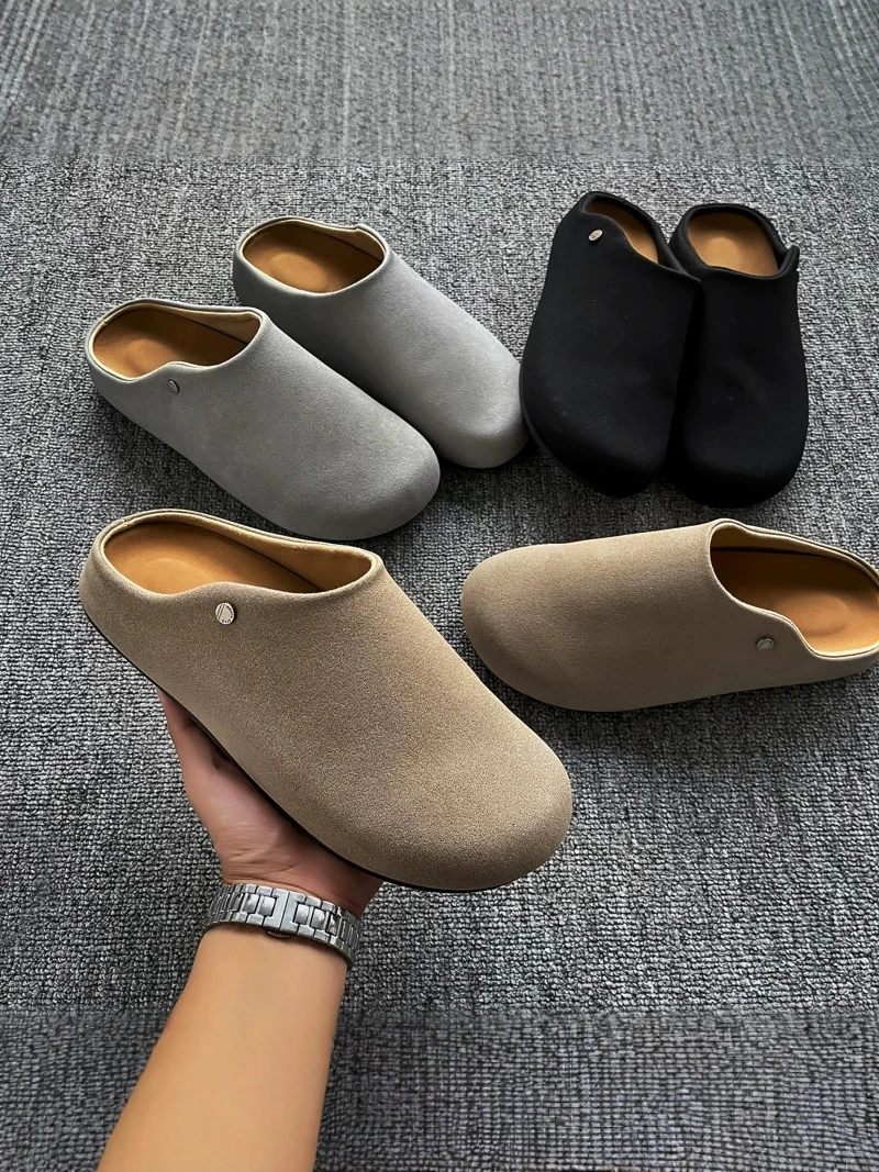 Men's Summer Office Wear Slip-On Mules Soft Bottom Half Slippers Breathable Thick Heel Youth Casual Slip-On Mules