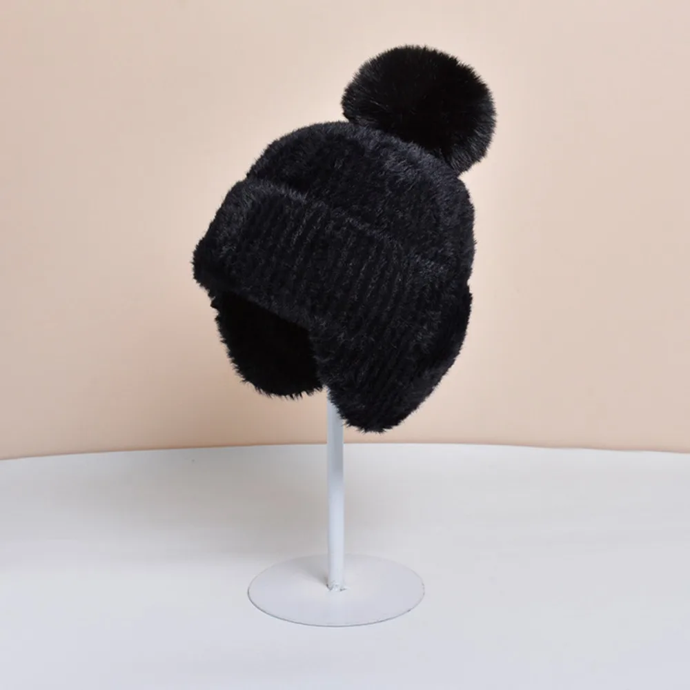 Miękka, gruba czapka z dzianiny, utrzymująca ciepło, jednokolorowa czapka z nausznikami, jesienno-zimowa czapka damska.