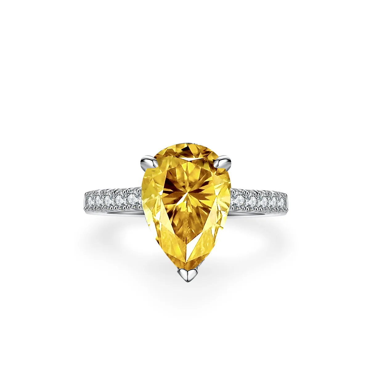 

18K Gold Moissanite Ring, Women's Pear Shaped Champagne Yellow Drip Ring, 4-carat European and American Platinum PT950 Jewelry