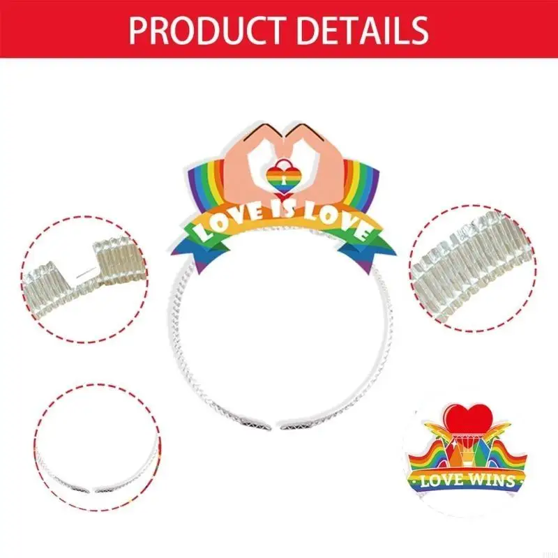 

49MF Hair Hoop Love Wins Theme Gay Lesbian Eye-catching Hair Hoop Heart and Rainbow for Pedlars Pride Month Headwear Parades