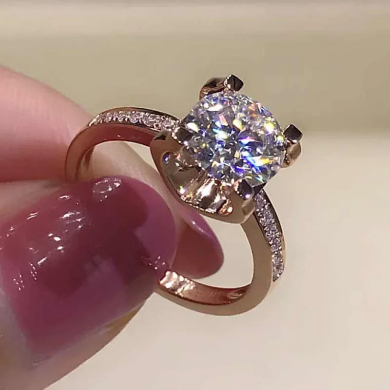 

585 Purple Gold Plated 14K Rose Gold Dazzling Engagement Rings for Women Light Luxury Fashion Crystal Classic Jewelry Gift