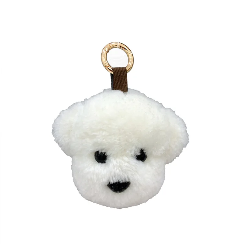 White Puppy Imitation Teddy Dog Pendant Trailer Key Pendant Real Wool Gift for Best Friend Backpack Decorative Lovely