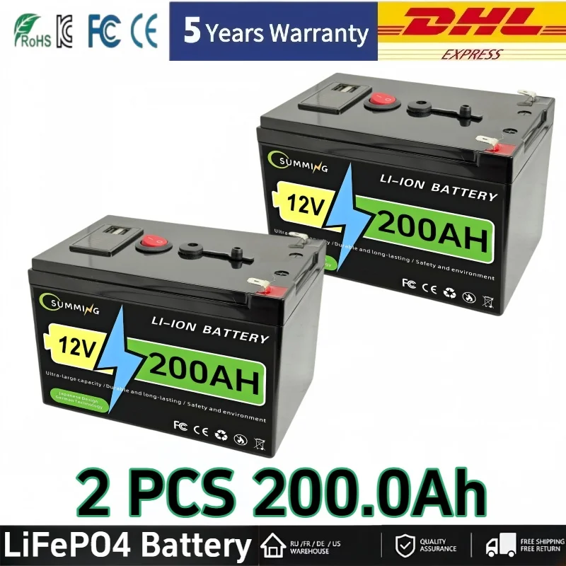 

Lithium battery 12v 200AH LiFePO4 battery with intelligent BMS solar energy, RV, ship and off grid home energy storage