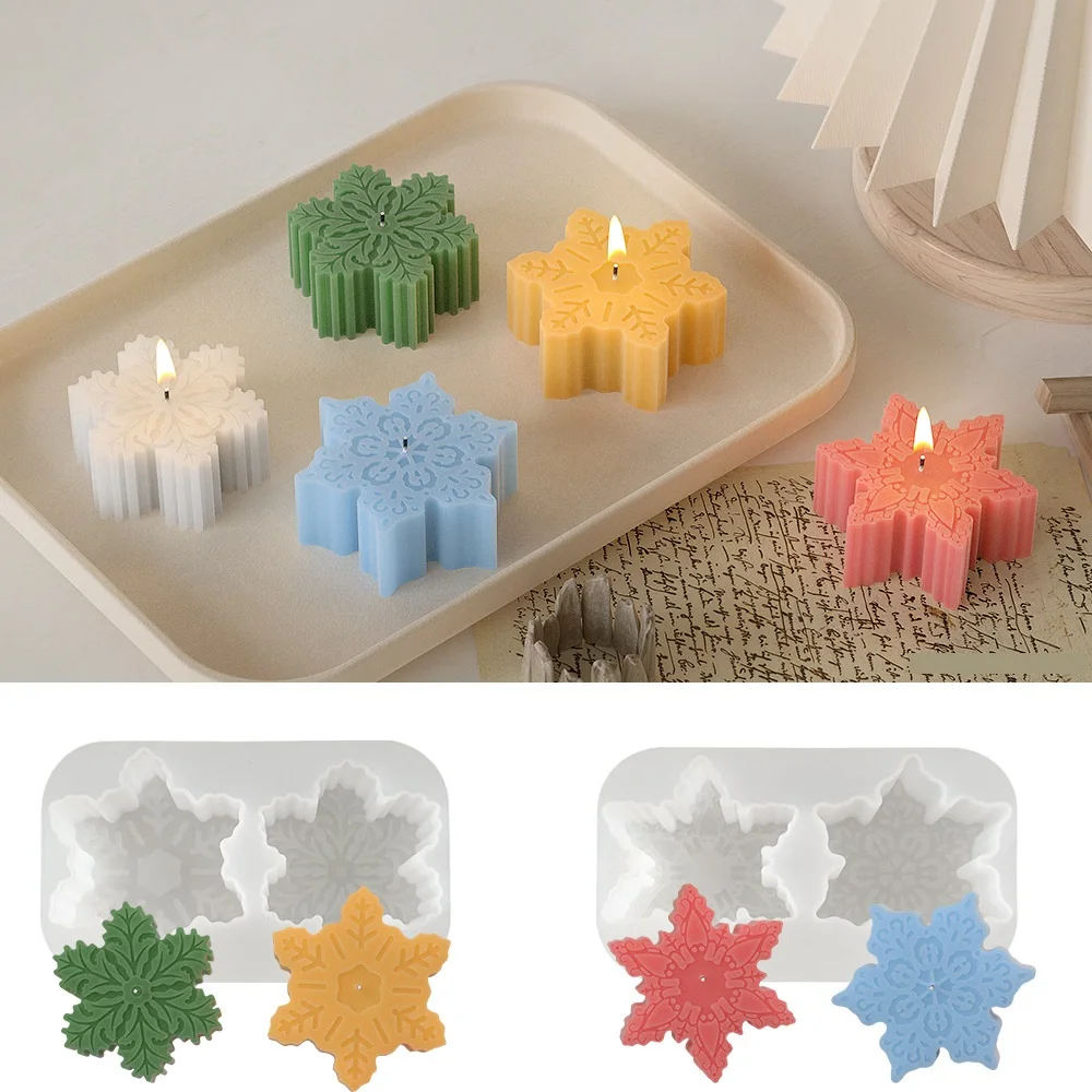 3d Snowflake Keychain Silicone Molds 2 Hole Christmas Scented Candle Ornament Plaster Crystal Drop Glue Mould Diy Pendant Craft