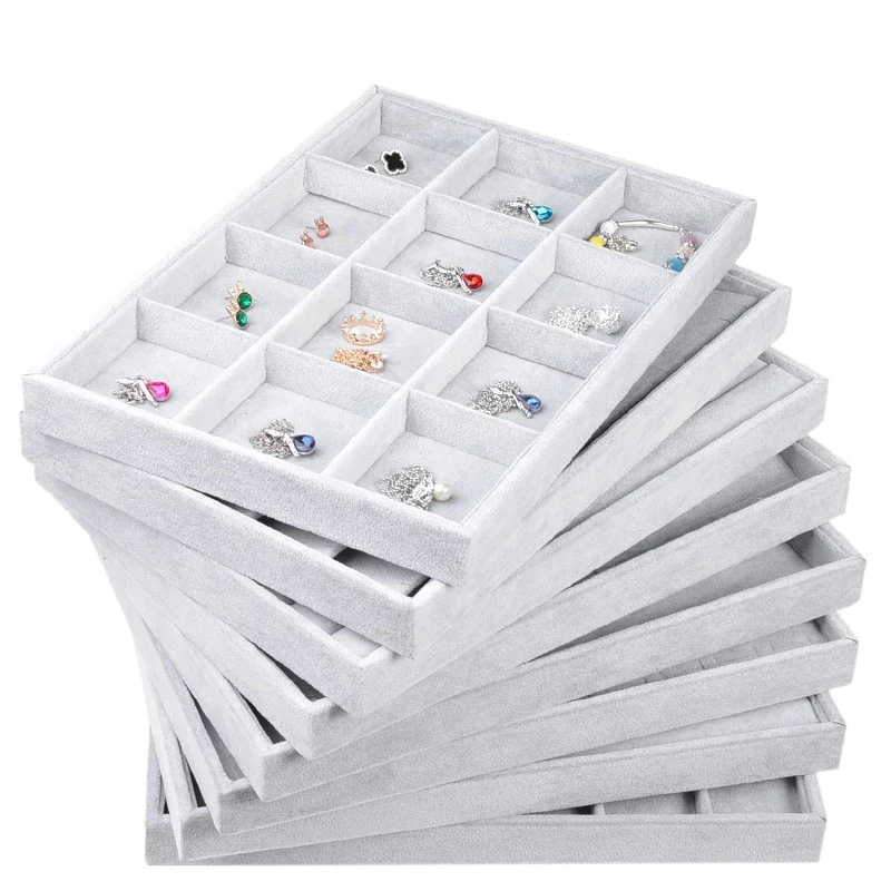 Soft Velvet Stackable Jewelry Tray Case Jewelry Display Storage Box Portable Ring Earrings Necklace Organizer Box Jewelry Holder