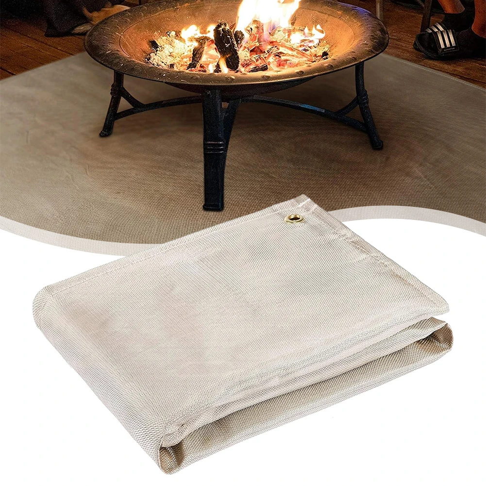 Heat Resistant Fiberglass Fireproof Mat 39.4x39.4 Inch Gold Blanket For Outdoor Camping BBQ Grill Wood Deck Floor Safety