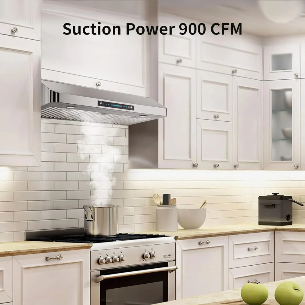 Sob o armário Range Hood com 4 Speed Gesture Sensing e Touch Control Panel, 900 CFM Range Hood