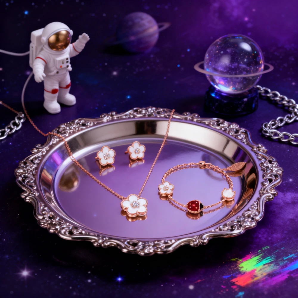 

Fashion Jewelry silver French quality jewelry set, Clover 2025 latest style exquisite gift necklace, stud earrings bracel