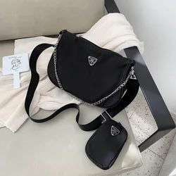 2Pcs Textured Crossbody Bag with Zipper Pocket Bag Simple Solid Color Shoulder Bag