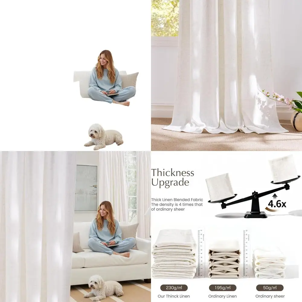 

Linen Blend Semi-Sheer Curtains, 96 Long, Back Tab & Rod Pocket, Privacy Farmhouse Style, W52 x L96, 2-Panel Set