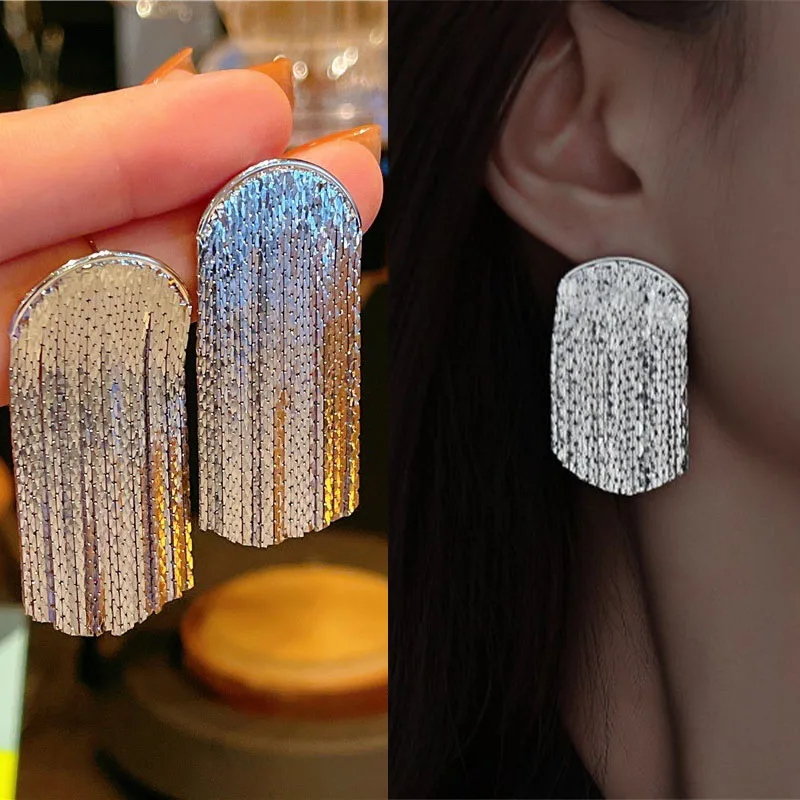 Long Tassel Earrings for Women Korean Crystal Leaf Drop Earring Girls Accessories Statement Gold Color Brincos Jewelry Gifts