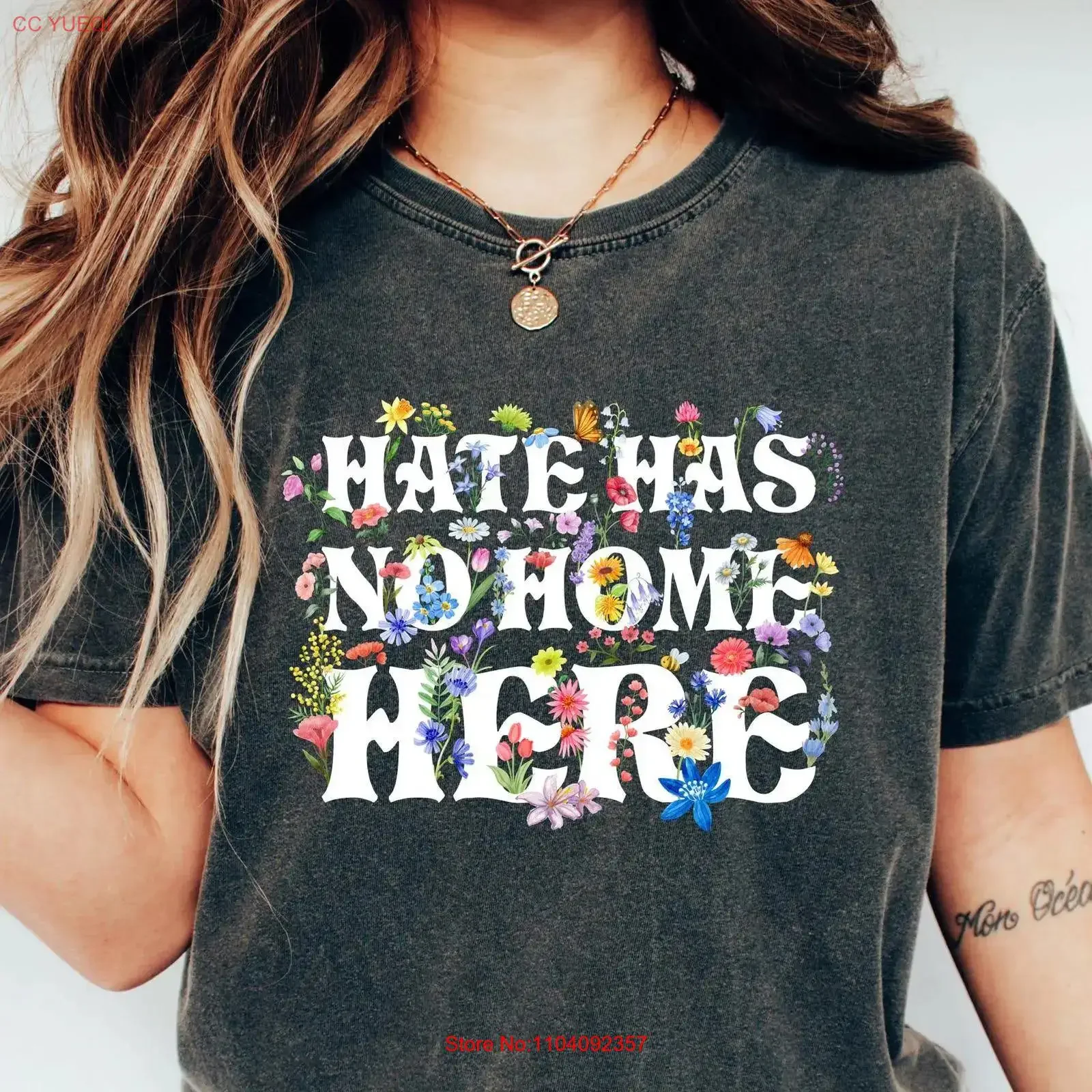 Floral Hate Has No Home Here T Shirt Diversity Apparel Social Justice ProtesT Inclusion vintage Washed Unisex homme Soft