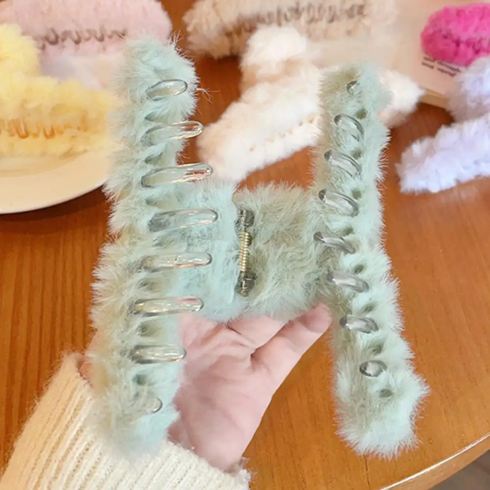 Winter Plush Hair Claw Faux Furry Korean Style Cross Teeth Back Head Shark Clip Solid Color Hair Barrette Headwear Hair Accessor