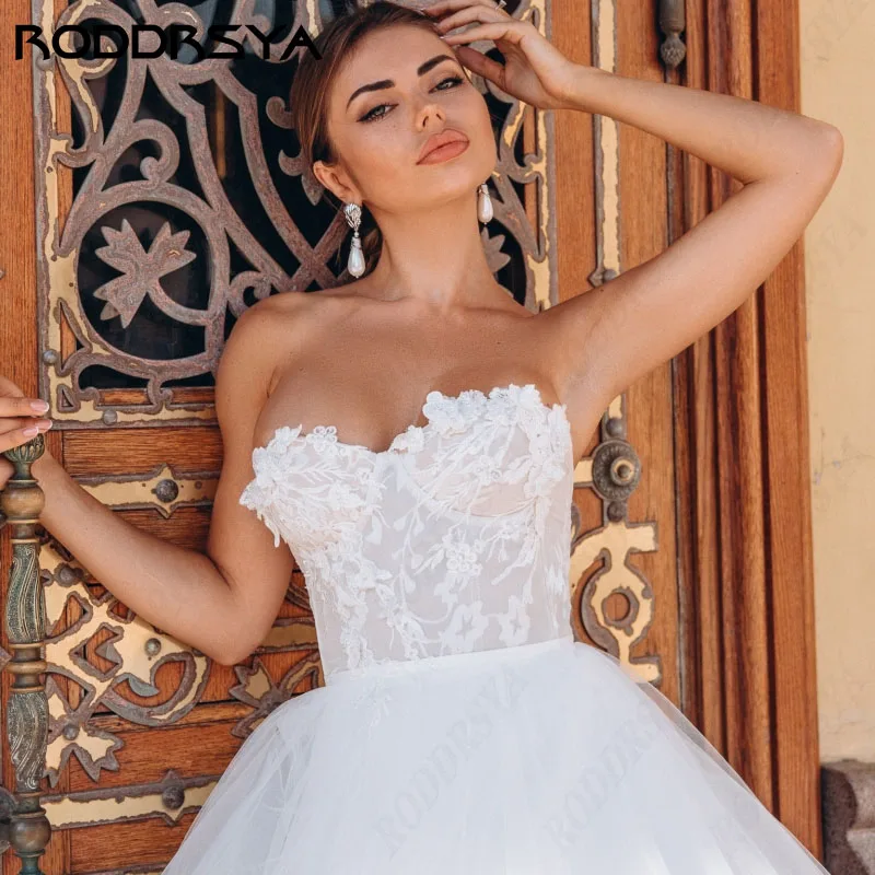 RODDRSYA Princesa A Linha Vestidos De Casamento Lace Strapless Para Mulheres Suknia ślubna Mangas destacáveis vestido de noiva boda 2024 Princesa A Linha Vestidos De Casamento Lace Strapless Para Mulheres Suknia ślubna