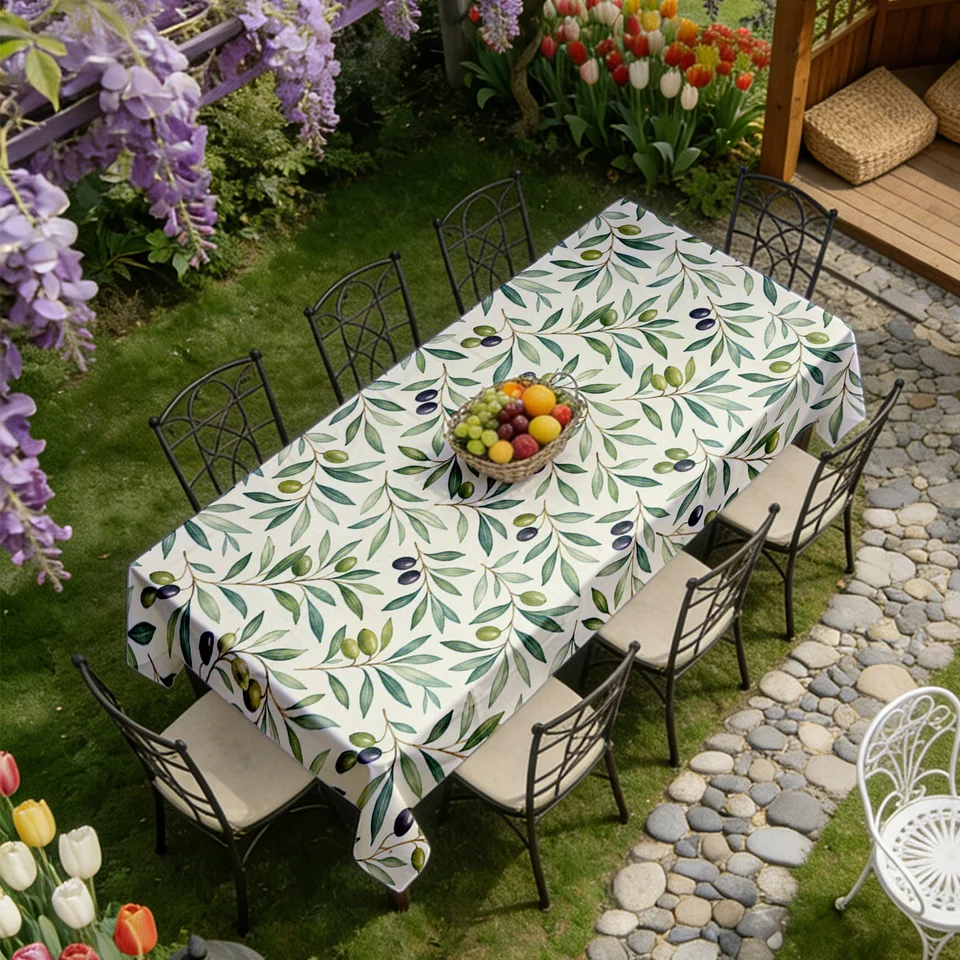 Rectangular Olive Branch Watercolor Tablecloth
