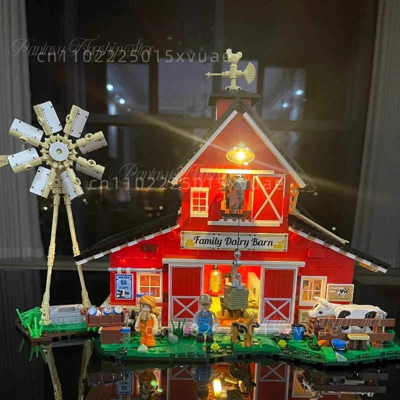 

Farm Life Series Building Blocks Cows Barns Street View Lighting Assembly Models Toy Ornaments Collect Children's Christmas Gift