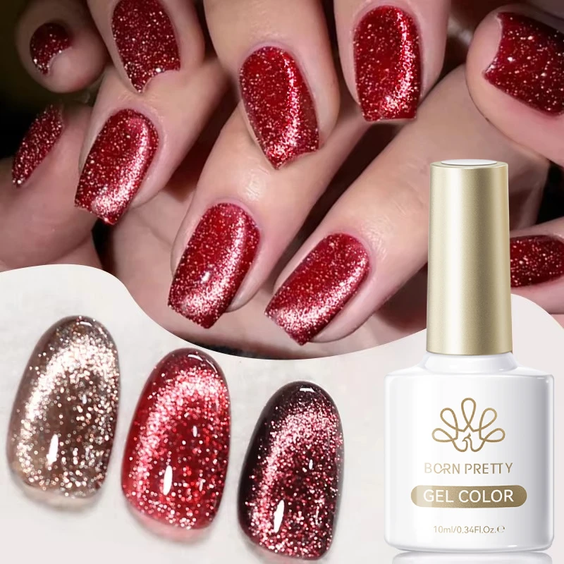 BORN PRETTY 10ml Sparkling Reflective Cat Magnetic Gel Nail Polish Red Silver Gold ultra Shine Varnis Semi Permanent Nail Gel
