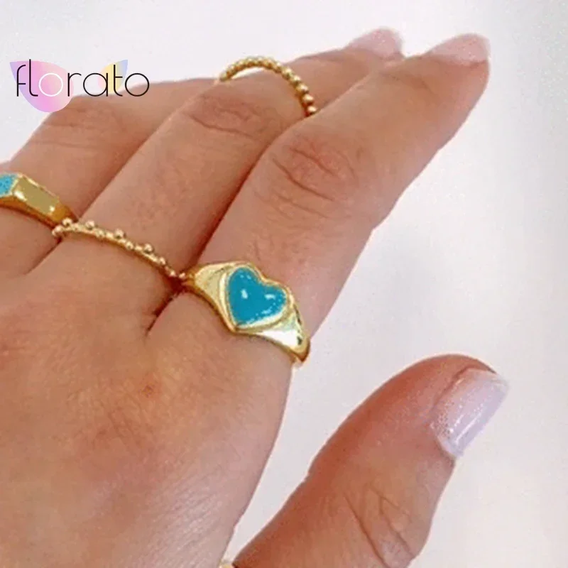 24k plated gold trendy Design colorful Enamel Rings For Women Minimalist Flower For Ladies Wedding Party Engagement Jewelry Gift