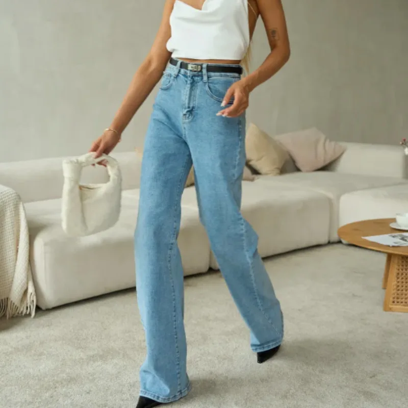 Light Blue High-waiste Jeans Women's Trousers 2026 Autumn New Models Do Not Stick To The Legs Show Thinness and Drape Long Pants
