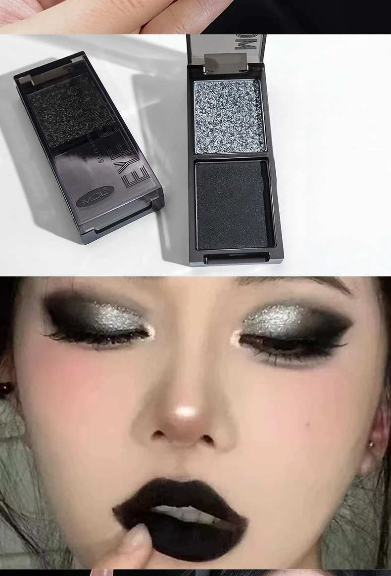 Description Picture 4 of itemTwo-color Dark Eyeshadow Palette Smoked Punk Red Black Matte Glitter Eyeshadow Pigment Lasting Easy To Color Makeup Palette