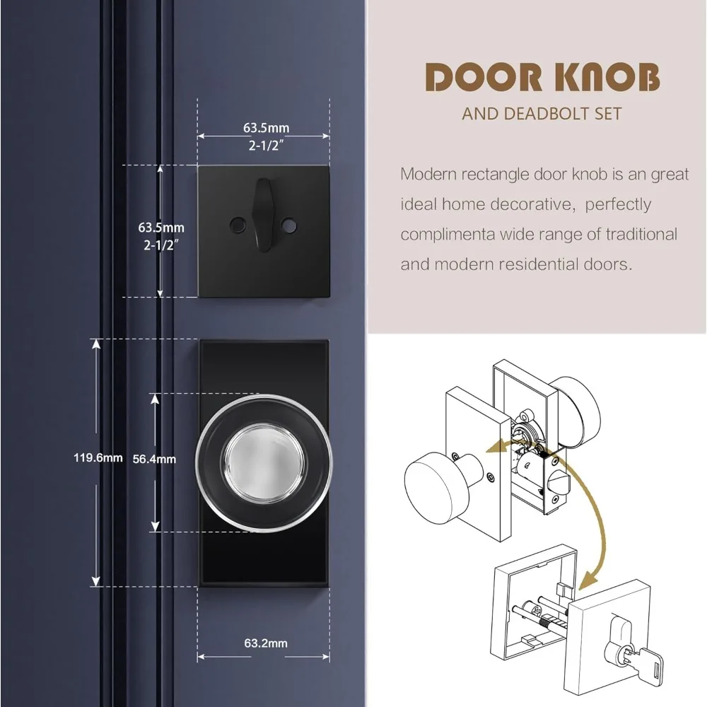 مقبض باب زجاجي كريستالي أسود غير لامع مع قفل ديدبولت ذو أسطوانة واحدة - آمن ومتين للأبواب الداخلية والخارجية #2