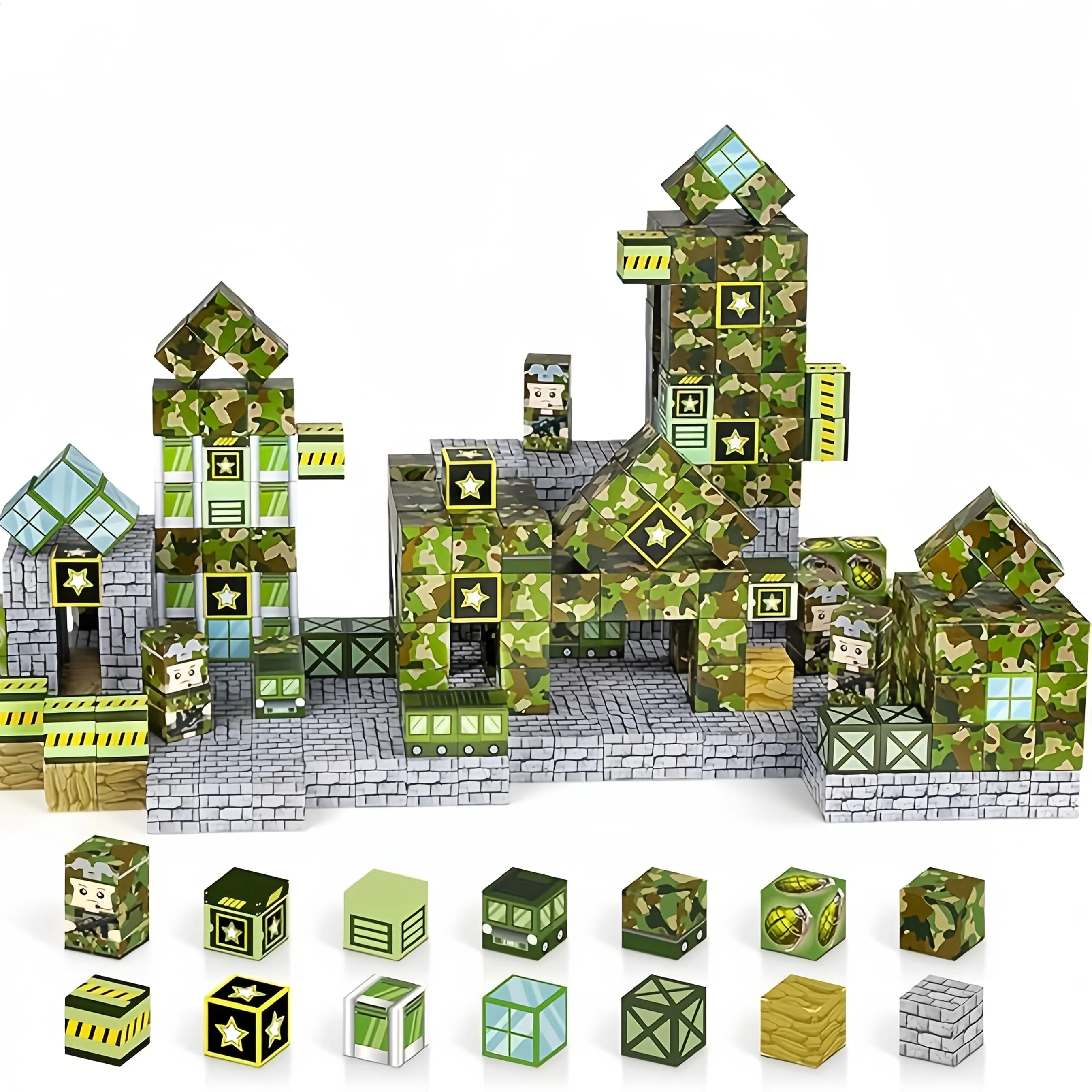 لعبة ألغاز ذات طابع عسكري للأولاد والبنات من سن 3 إلى 6 سنوات، لعبة مكعبات بناء مغناطيسية تعليمية للأطفال