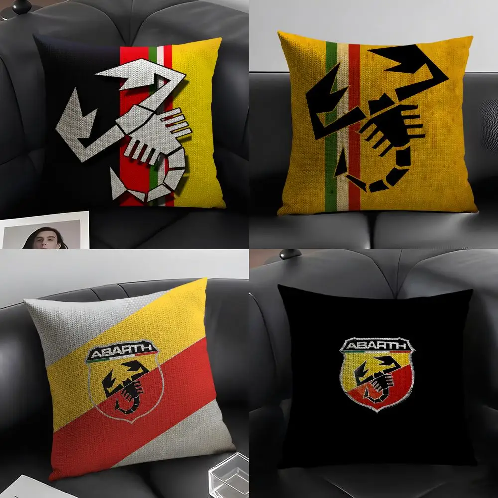 A-Abarth ScorpionN Marken-Kissenbezug, natürlicher Leinen-Organikstoff, doppelseitiger Druck, Sofa, Heimdekoration, Geschenk, Kissenhülle