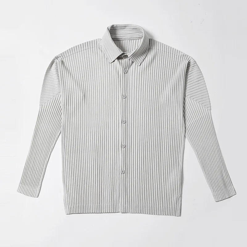 Miyake pleated casual suit jacket Korean version loose 2022 summer long-sleeved shirt button top men