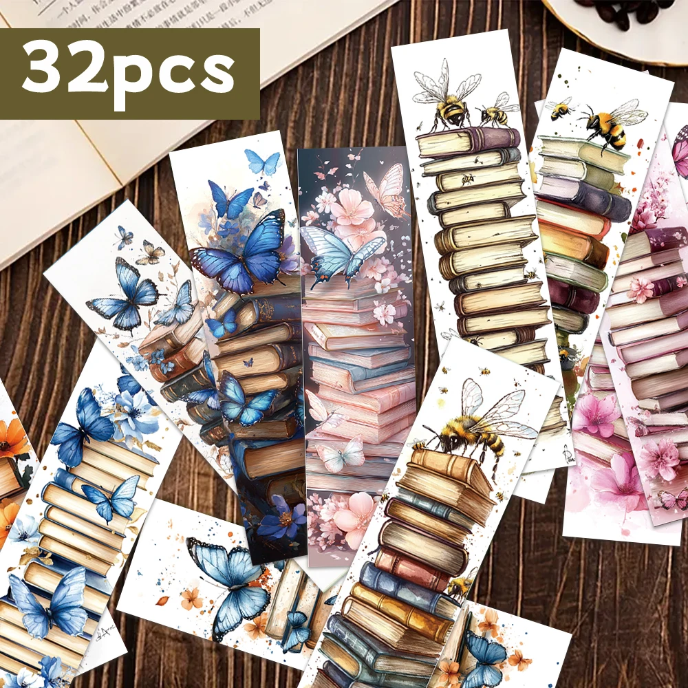 32pcs, exquisite watercolor bookmarks, books/butterflies, perfect for teachers, readers, and book lovers, birthday gifts