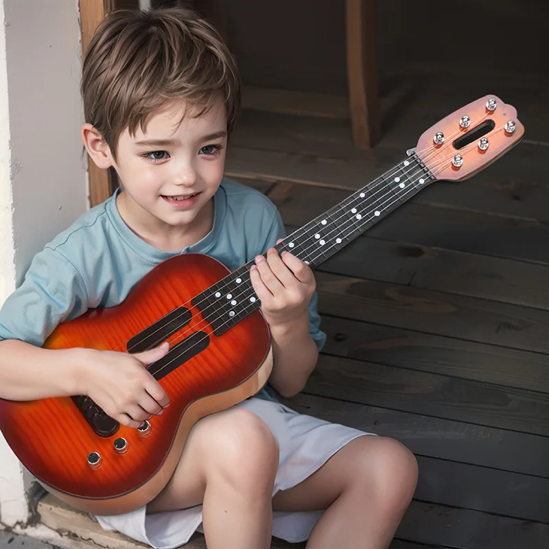 กีตาร์ไฟฟ้าดนตรีจำลองสำหรับเด็ก ยูคูเลเล่ ของเล่นเสริมพัฒนาการเด็กเล็ก เครื่องดนตรี ของขวัญสำหรับเด็ก