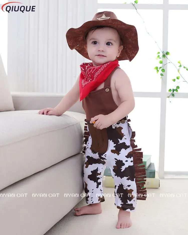 Costume de Cowboy avec Chapeau pour Bébé Garçon, Barboteuse d'Halloween, Noël, ixd'Anniversaire, Cosplay, Robe de Barrage, Combinaison