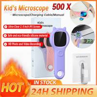 Kids Microscope Children Electronic Magnifier 500X Portable Microscope Camera with 8 LED Light Kids Outdoor Biological Equipment