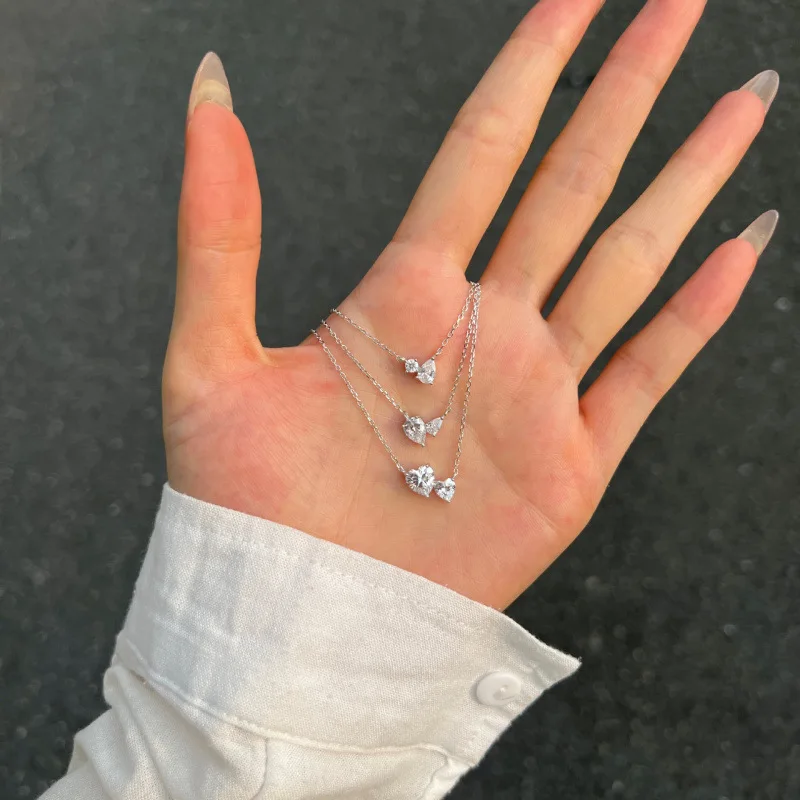 

Новая цепочка из 100% настоящего чистого серебра 925, изящные ожерелья для женщин и девочек, сверкающее сердце, кулон, лабораторная бриллиантовая цепочка любви, ювелирное изделие, подарок