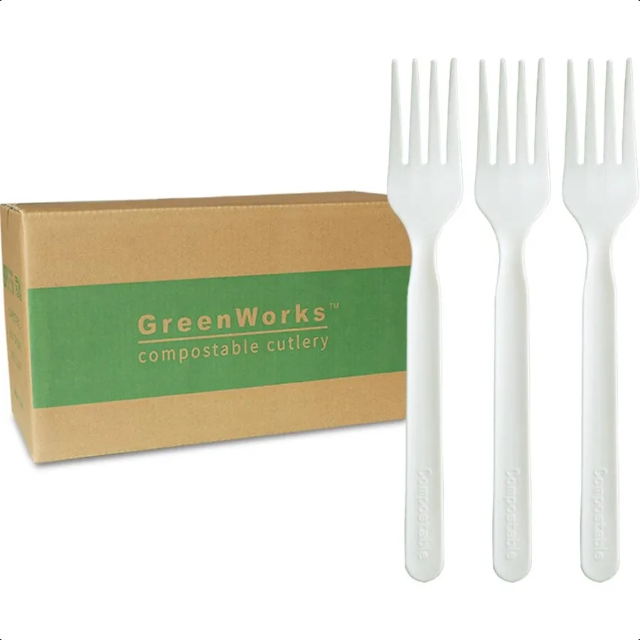 

1000 шт., 7 сверхмощных компостируемых вилок, сертифицированная BPI, большая объемная вилка для столовых приборов