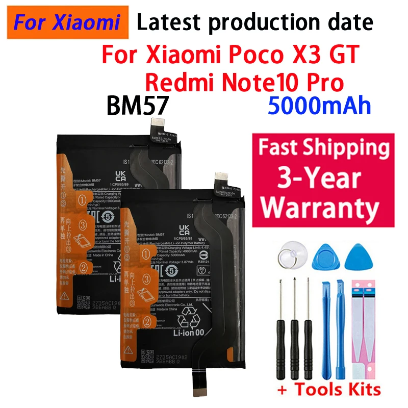 100% High Quality Battery BM57 For Xiaomi Poco X3 GT Redmi Note10 Pro 5000mAh Phone Battery Fast Shipping
