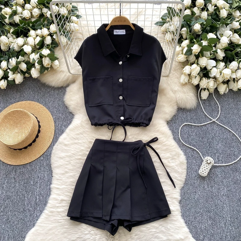 

Женский летний двухсекционный свободный универсальный топ без рукавов с завязками на талии и плиссированной юбкой с высокой талией