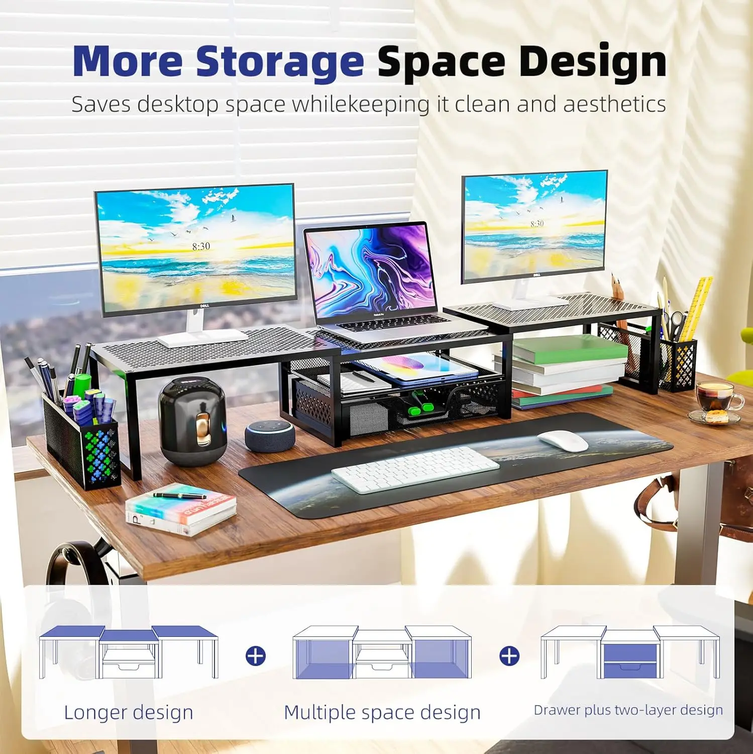 

Monitor Stand Riser, Adjustable Angle Computer Desk Organizer with Drawer Storage and Pen Holder