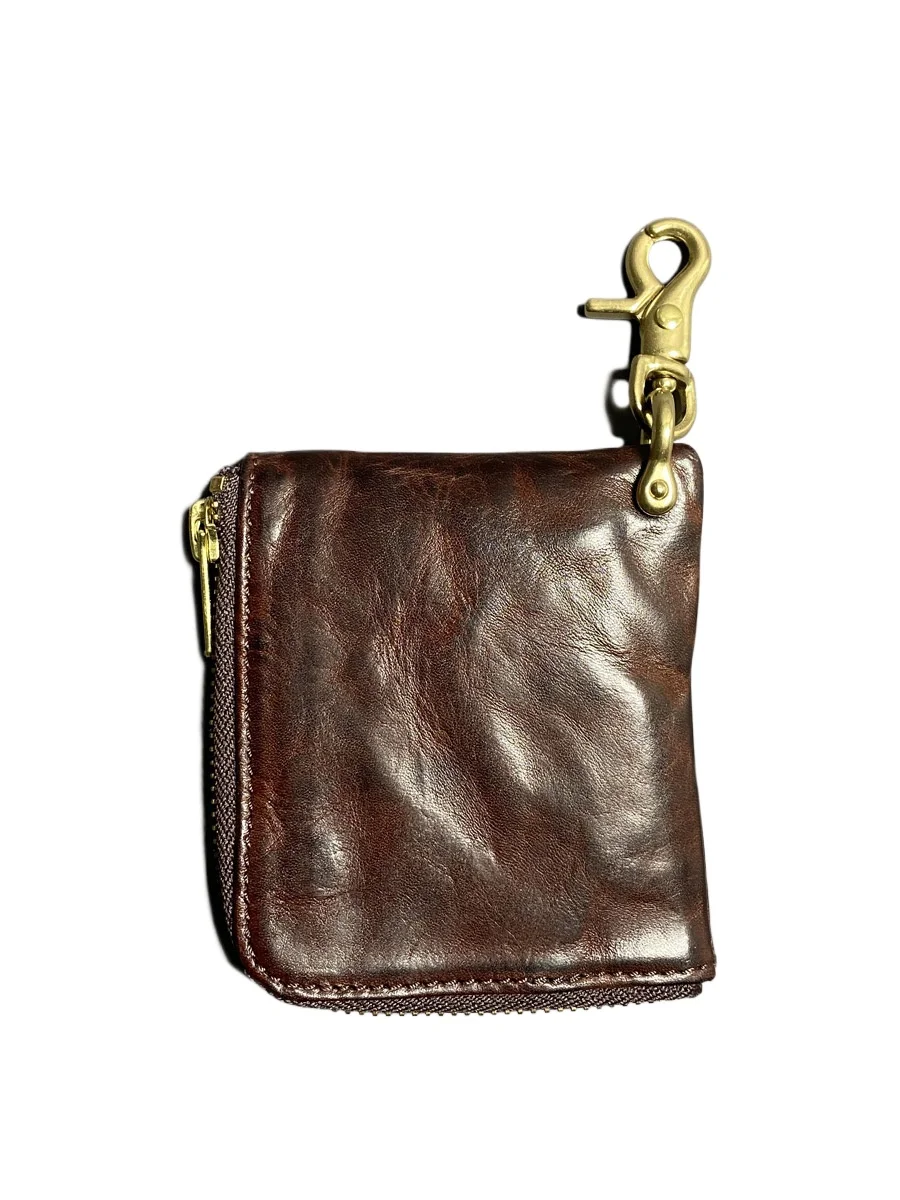 

High-end handmade leather top layer cowhide small hanging vintage leather change card bag