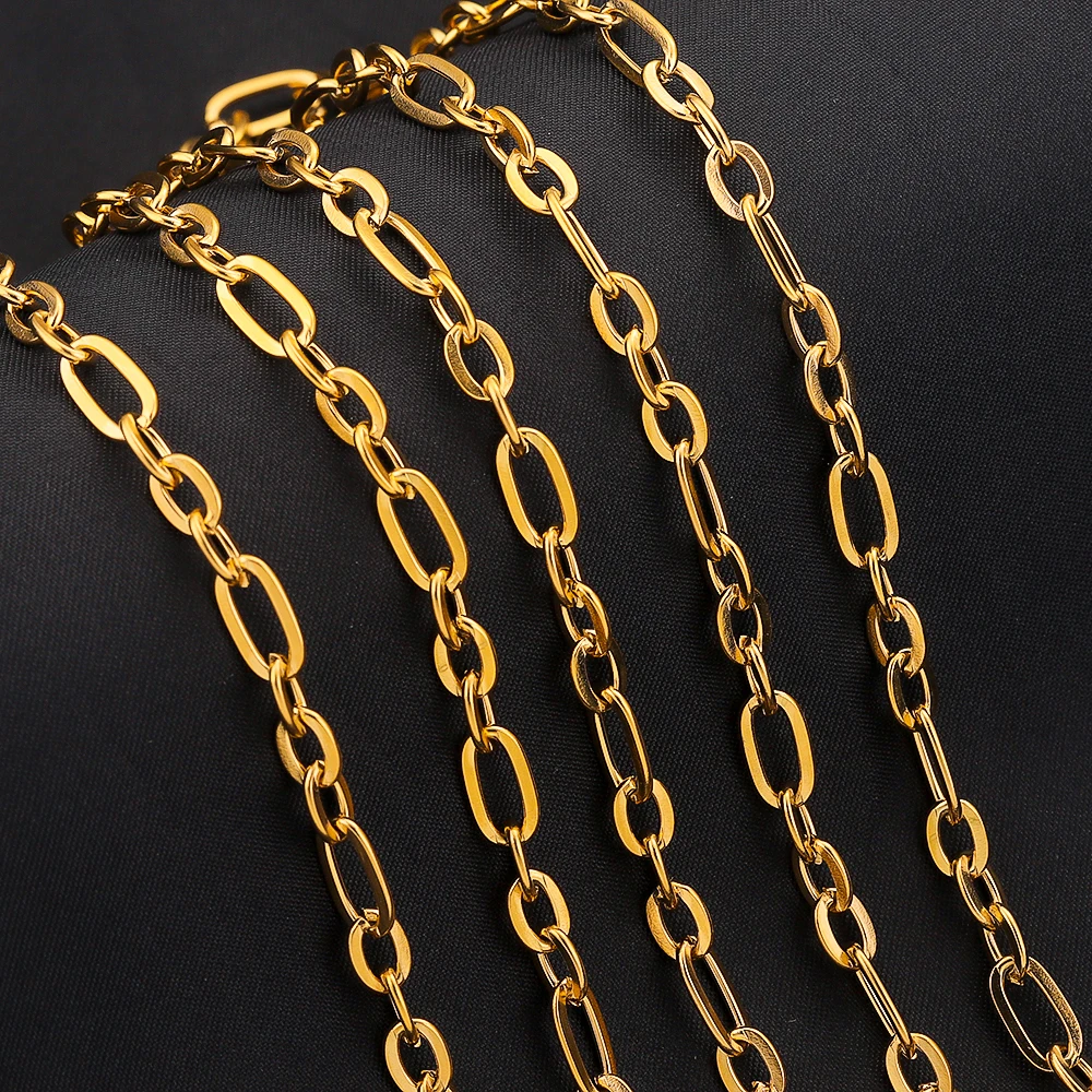 1Meter 5mm Stainless Steel Chain Gold Plated PVD Roll Flat O Type NK 1:3 Cuban for DIY Bracelet Necklace Jewelry Making Supplies