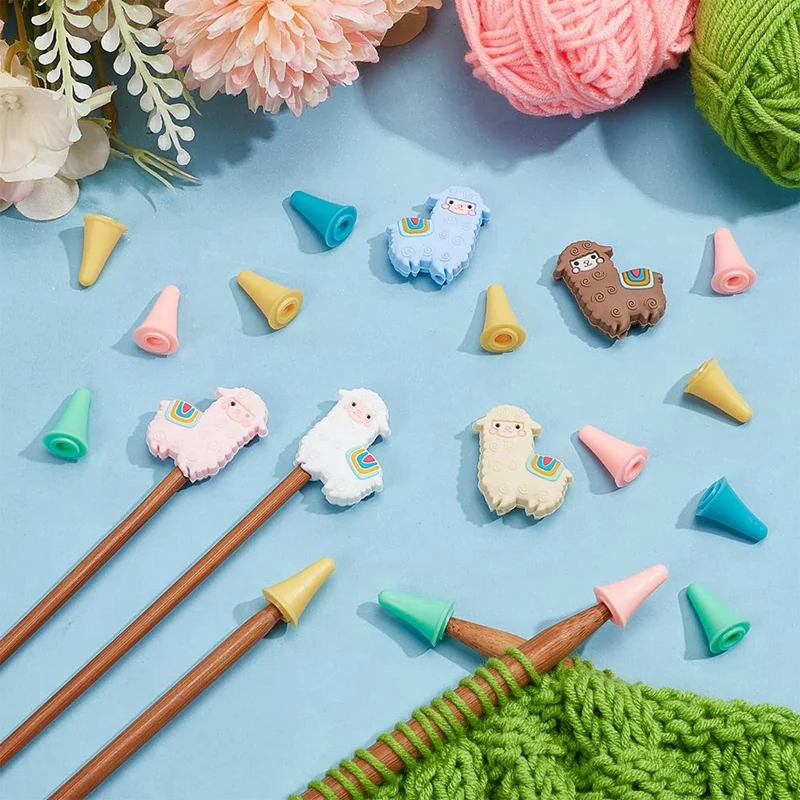 10 Pcs Alpaca Shape Knitting Needle Stoppers, 30 Pcs Knitting Needle Point Protectors Silicone Stitch Stoppers Knitting