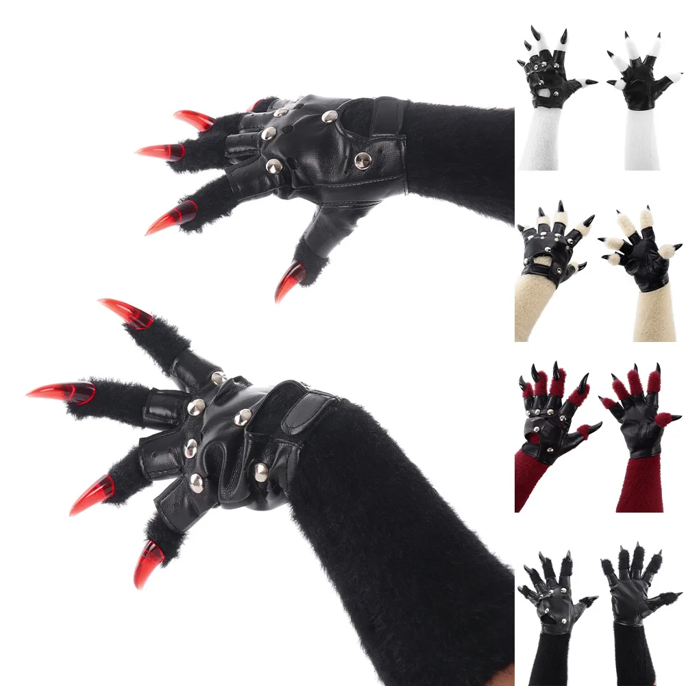 

Новые плюшевые перчатки-лапы, пушистые перчатки, кожаные перчатки в стиле панк, аксессуары для косплея, реквизит ручной работы