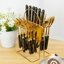 24Pcs Tableware Set with Holder Stainless Steel Cutlery Set Service for 6 Utensils Set Mirror Polished Forks Knives Spoon Set